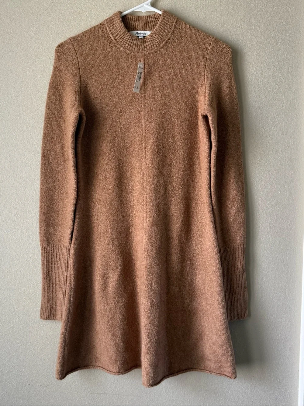 Madewell XS Cotton-Wool Sweater Mini Dress Heather Caramel Preppy Quiet Luxury